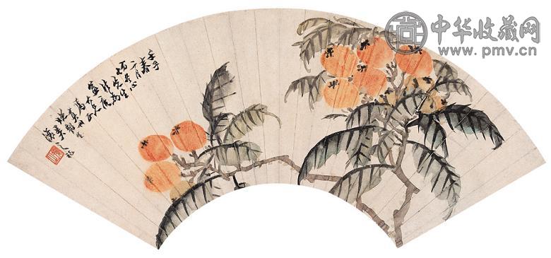 吴让之 1852年作 花鸟 扇面 设色纸本