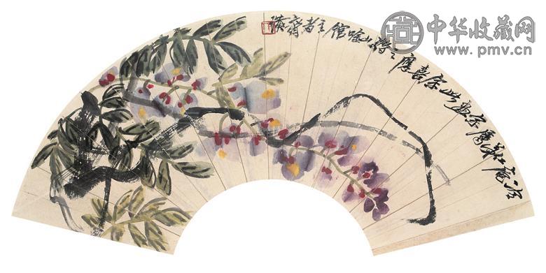 齐白石 紫藤 扇面 纸本