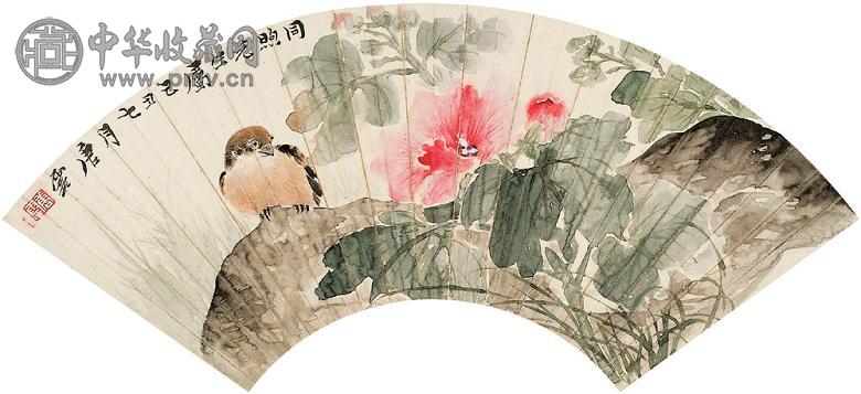 唐云 己丑(1949年)作 花鸟 镜架 设色纸本
