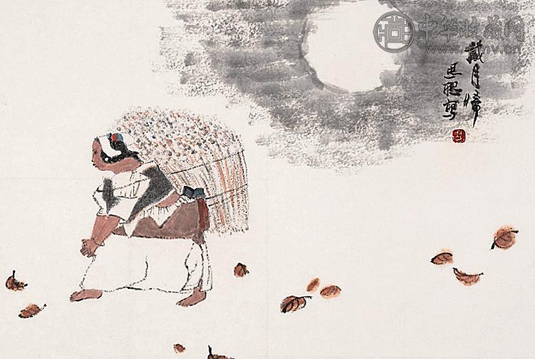 周思聪 戴月图 立轴 设色纸本