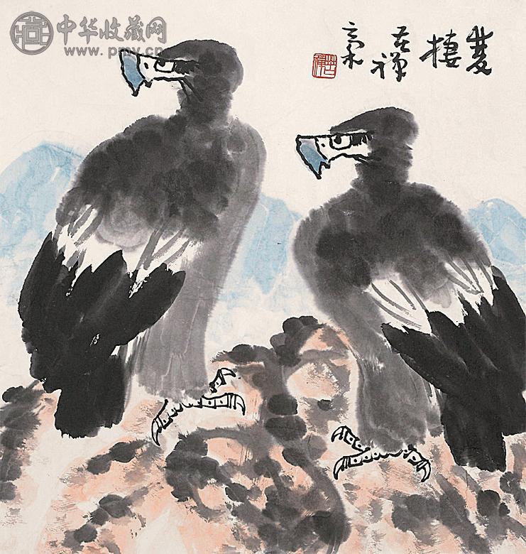 李苦禅 双栖图 立轴 设色纸本