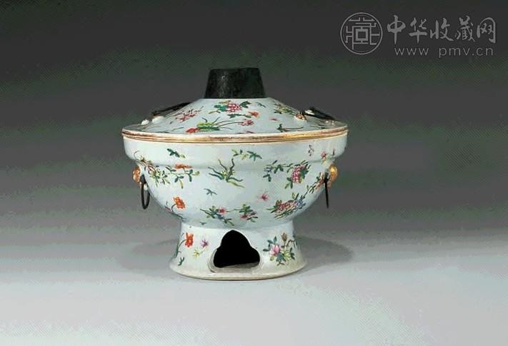 民国 粉彩花卉火锅