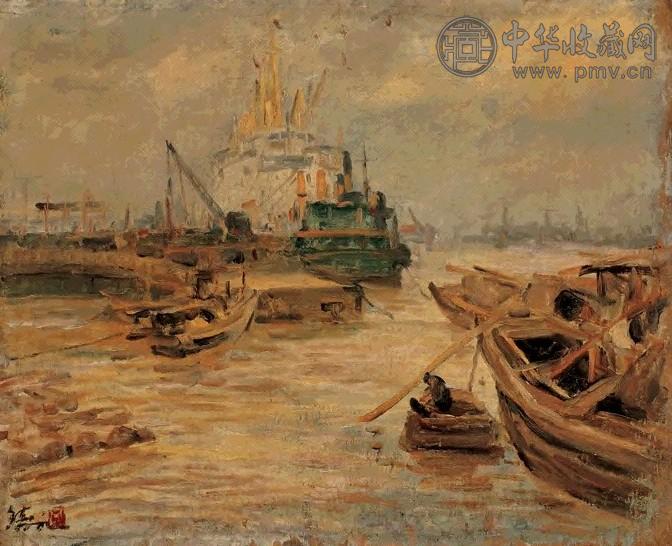 钱鼎 一九四三年黄浦江上 油彩画布