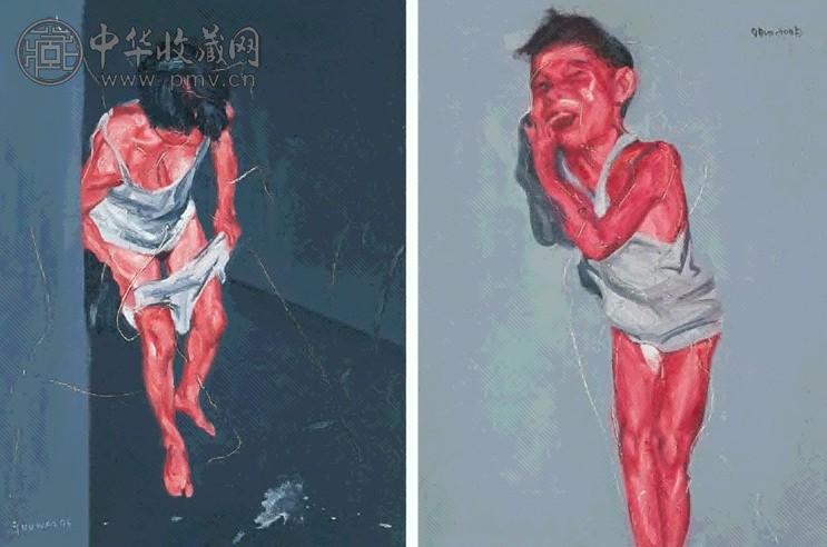 郭伟 1996年 浴室系列之十七、二十(2幅) 布面油画