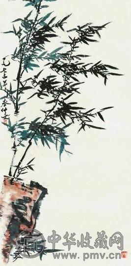 秦仲文 竹石 立轴 纸本