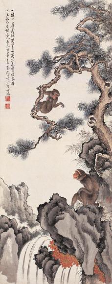 蔡铣 丁丑(1937年)作 封侯图 轴 设色纸本