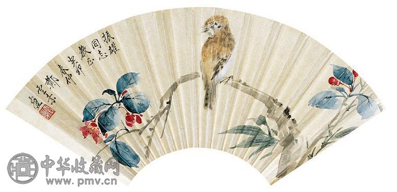 郑云素 花鸟 成扇 设色纸本