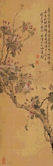 岳琼 花卉 轴 绢本