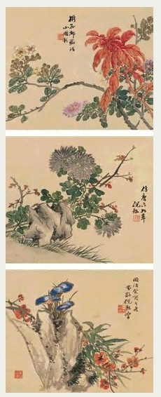 倪耘 花卉 册页 十二开选三 设色绢本