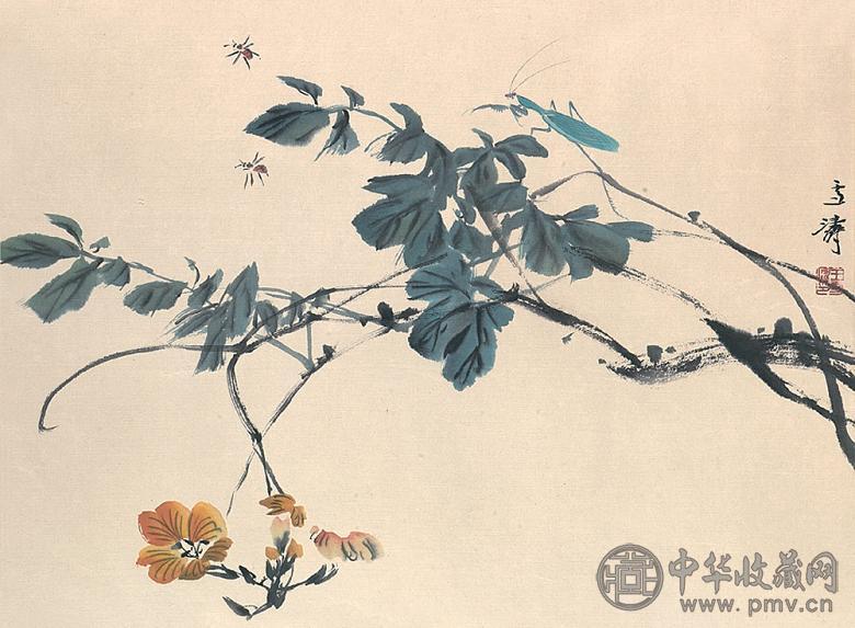 王雪涛 二十世纪 藤虫图 册页 水墨设色纸本