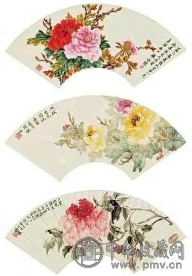周炼霞等 牡丹扇片三挖 立轴