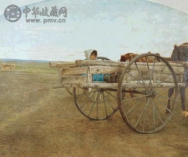 龙力游 1990年 两辆车与一条狗 布面 油画