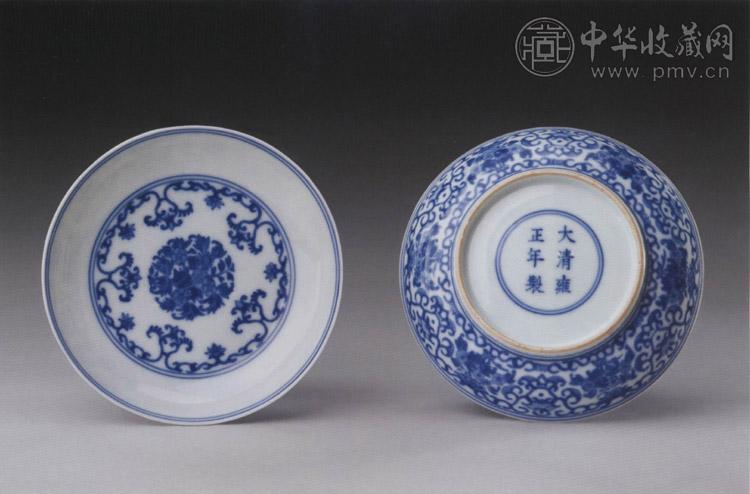 清雍正 青花缠枝花卉小盘(1对)
