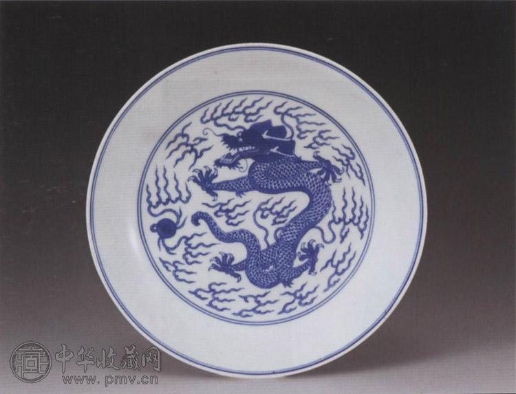 清道光 青花云龙盘
