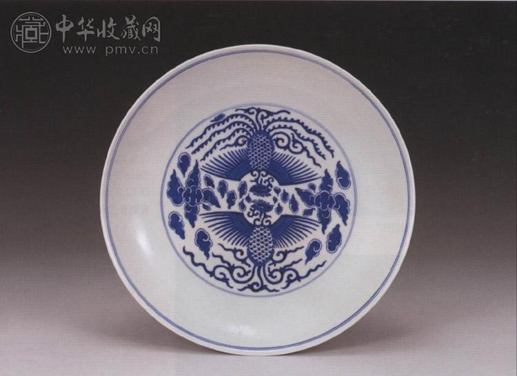 清同治 青花云凤盘