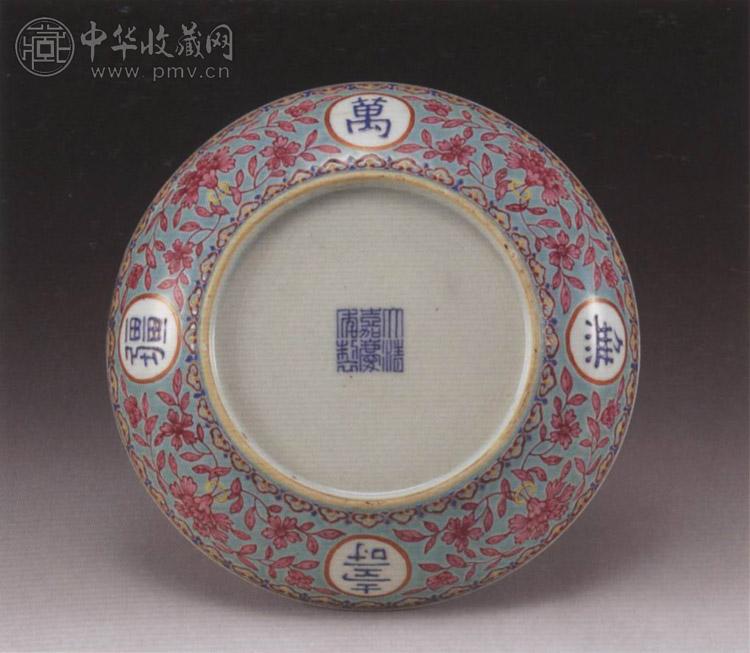 清嘉庆 绿地料彩万寿无疆盘