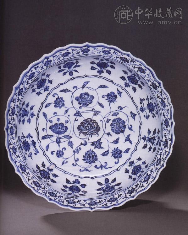 明宣德 青花缠枝四季花卉棱口盘