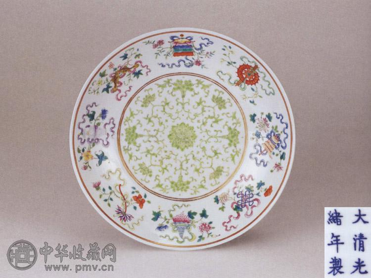 清光绪 粉彩缠枝莲托八吉祥纹盘