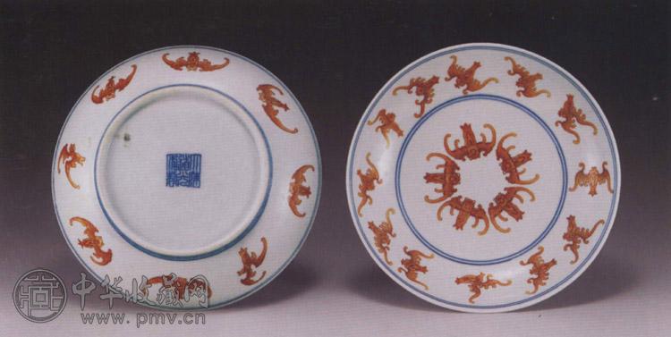 清道光 青花红蝠盘(2件)