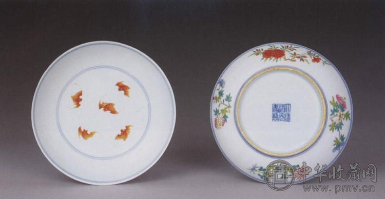 清道光 粉彩花卉盘(1对)