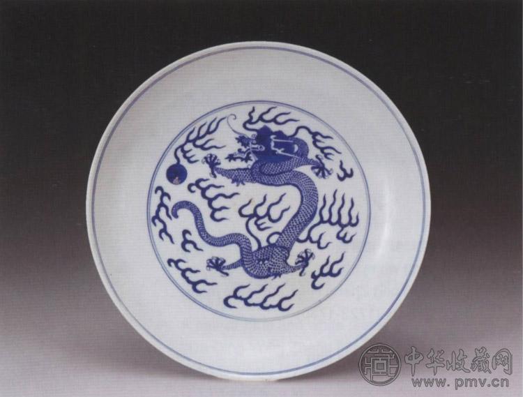 清同治 青花云龙盘