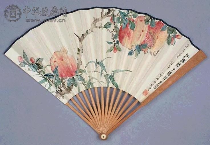 屈兆麟 1940年作 多子图 扇面 设色纸本