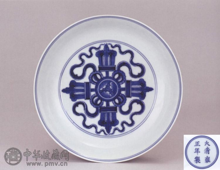 清雍正 青花宝杵梵文盘