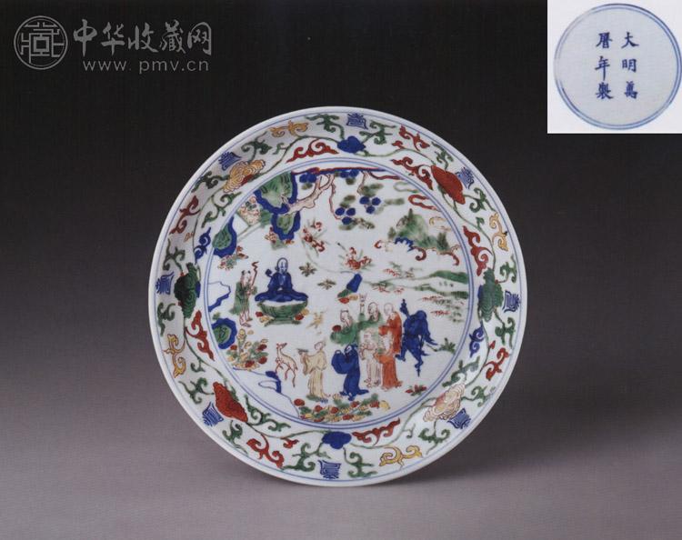 明万历 五彩群仙祝寿图盘