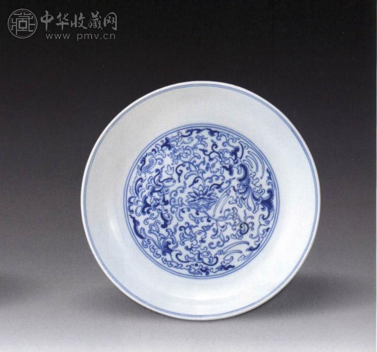 清道光 青花淡描花卉盘