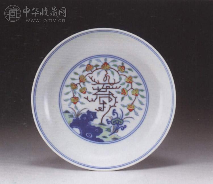 清乾隆 斗彩花卉寿字盘