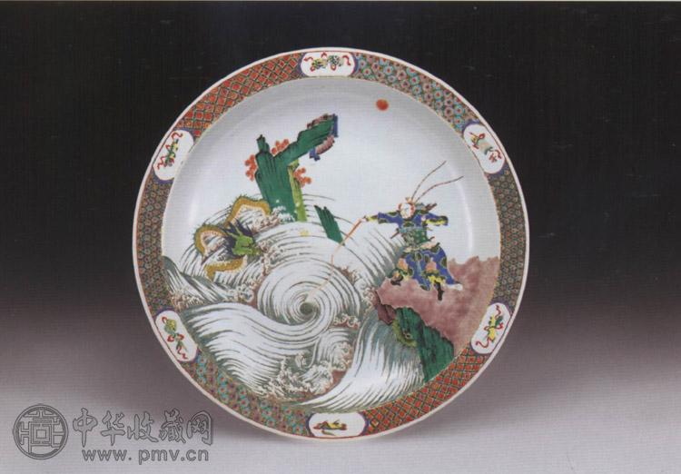 清晚期 五彩人物折沿大盘