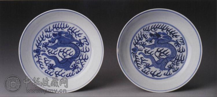 清光绪 青花云龙纹盘(1对)