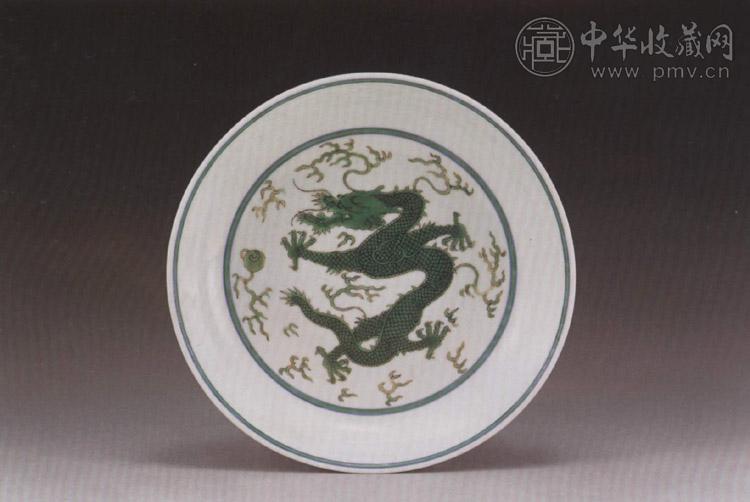 清乾隆 彩绿龙盘