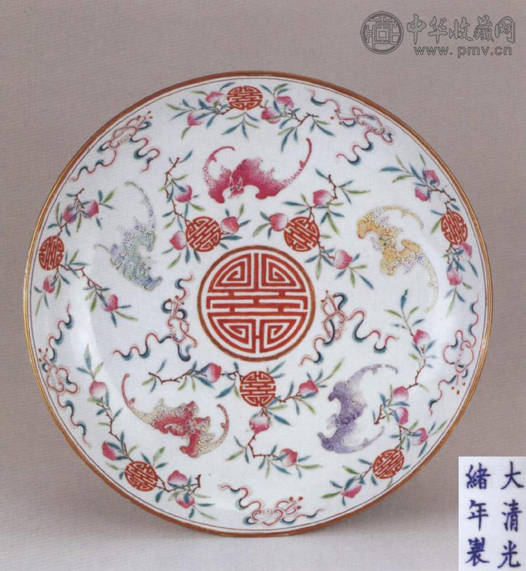 清光绪 粉彩福寿图盘