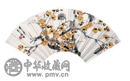 汤滌 花卉 成扇 设色纸本