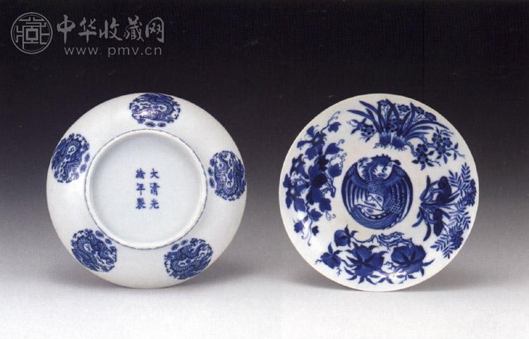 清光绪 青花花卉龙凤盘(2件)