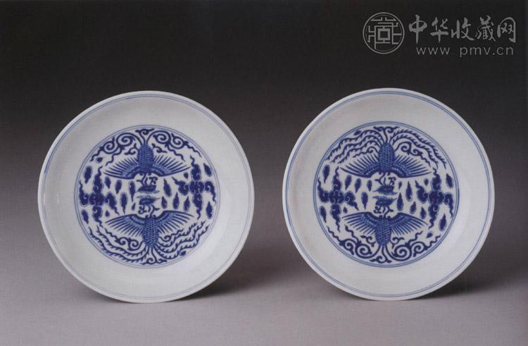 清乾隆 青花双凤纹盘(1对)