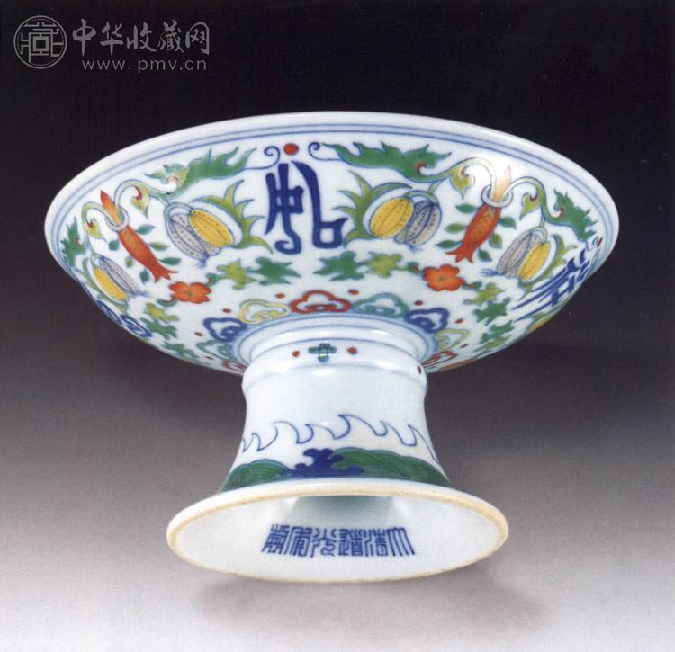 清道光 斗彩吉祥如意高足盘