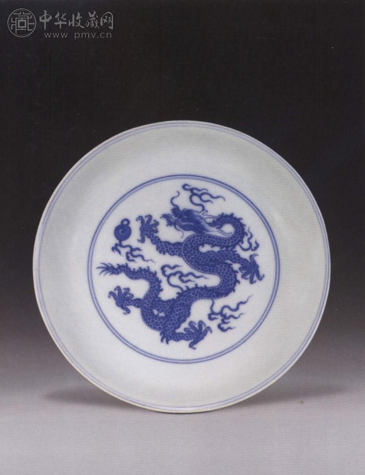 清雍正 青花龙纹盘