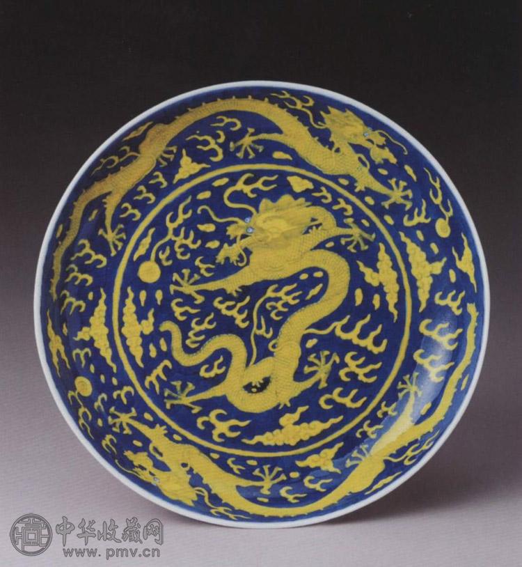 清光绪 青花地黄龙纹盘