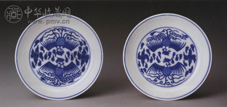 清宣统 青花双凤纹盘(1对)