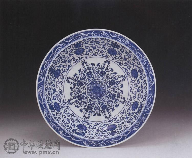 清雍正 青花花卉八宝折沿大盘