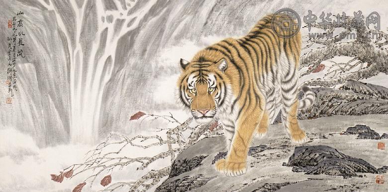 孟祥顺 虎 镜心 纸本