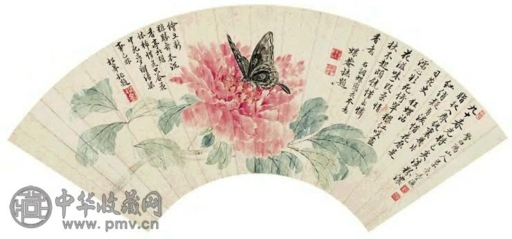 童濂 牡丹蝴蝶图 扇面