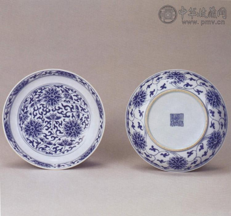 清道光 青花缠枝莲纹盘(1对)