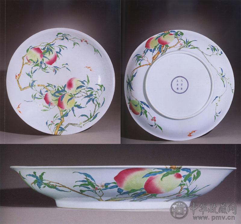 清雍正 粉彩过墙枝蝠桃纹大盘