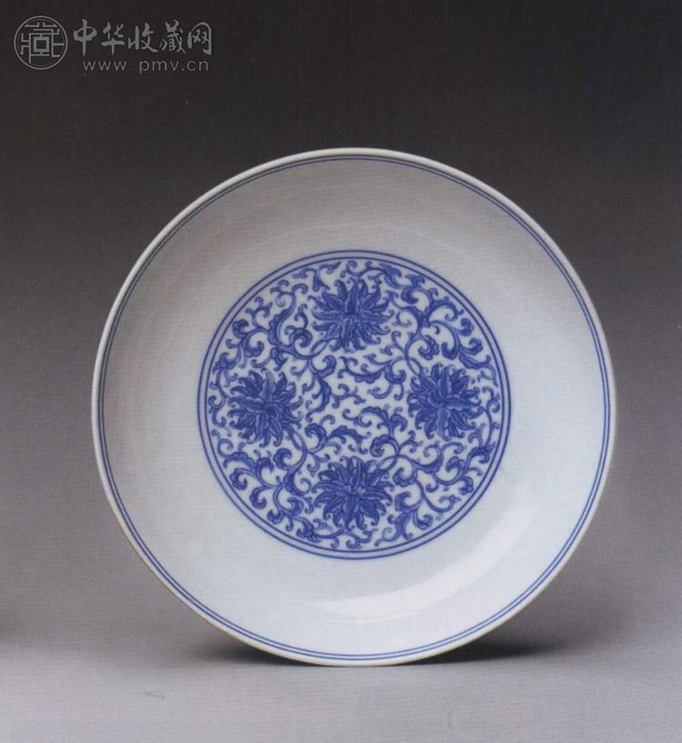 清雍正 青花缠枝花卉纹盘