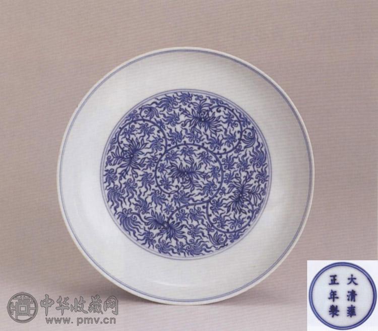 清雍正 青花缠枝菊纹盘