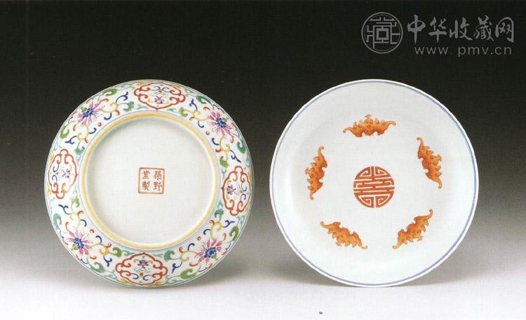 清嘉庆 粉彩花卉福寿盘(2件)