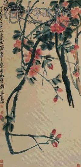 吴昌硕 嫣红茶花 立轴 设色纸本